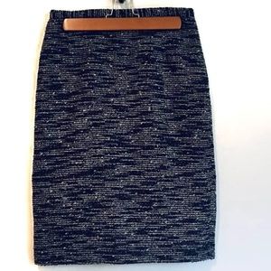 Valentino Dark Blue Shimmer Tweed Pencil Skirt